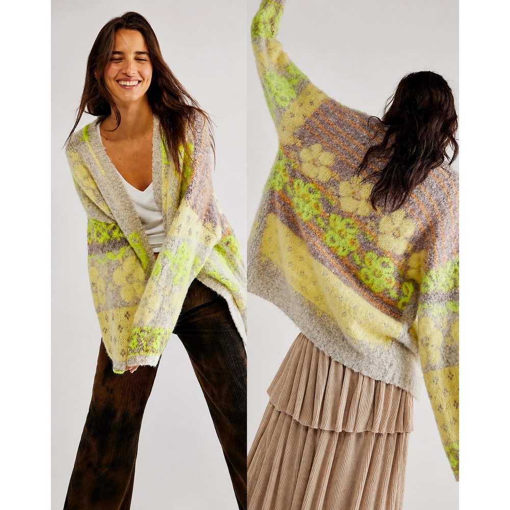 Free People Gather Me Close Cardigan Womens XL‎ Vibrant Citrus Floral Pattern